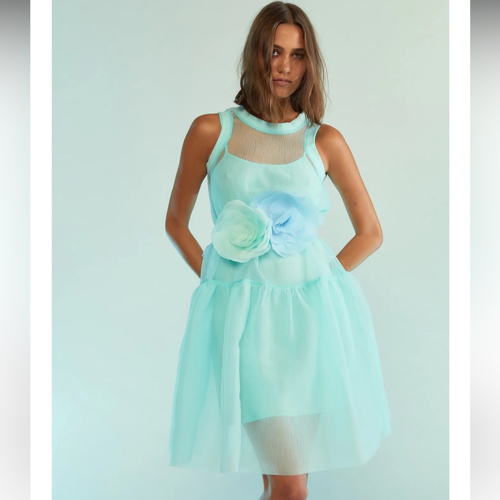 Cynthia Rowley Chloe dress w/a GREEN ONLY-flower bow-wear as belt or around neck